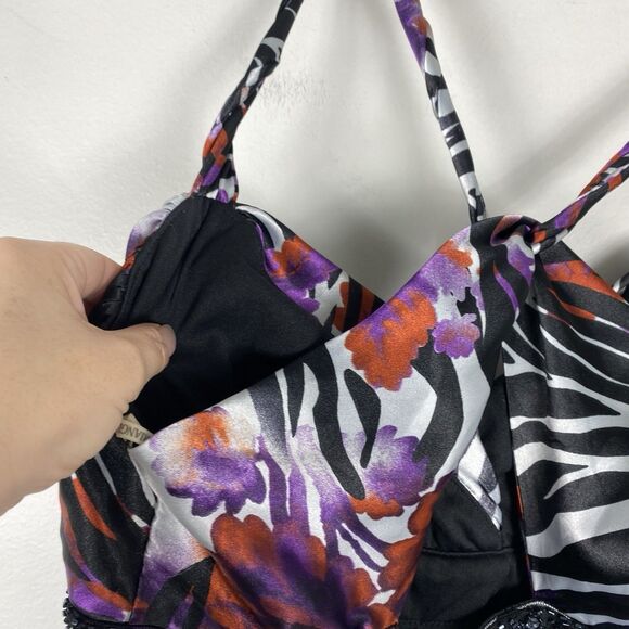 Y2K Maxi Gown Dress Womens Jr Sz 9 / Sm Animal Print Beaded Halter Prom Mobwife - Picture 10 of 11